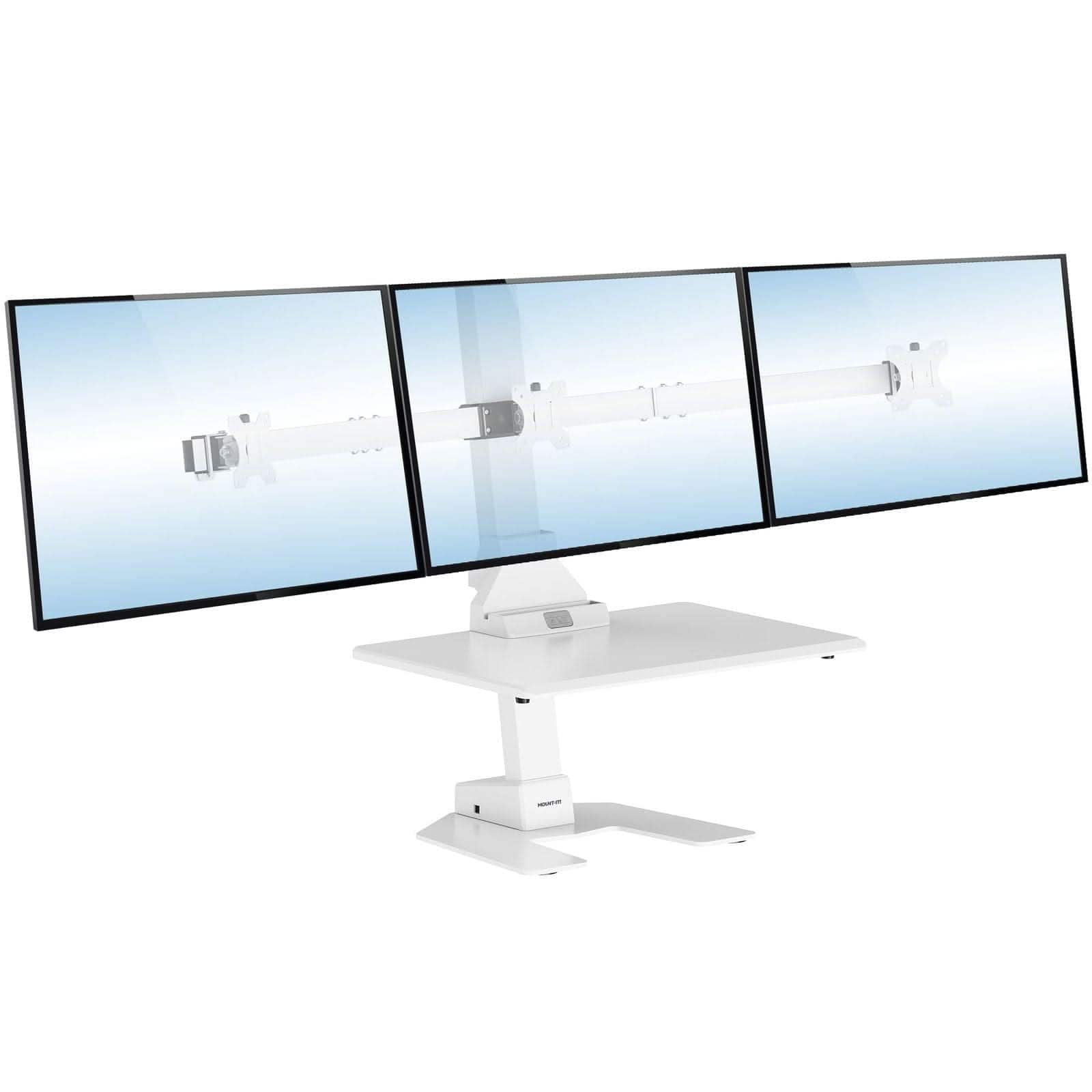 Mount-It! - Electric Standing Desk Converter with Triple Monitor Mount for Sit-Stand Workstation and Height Adjustment - White