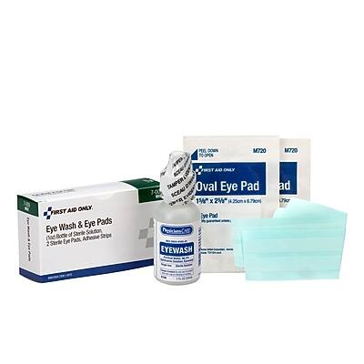 **First Aid Only**
**Eye Wash & Eye Pads**
- Eye Wash Solution
- 2 Sterile Eye Pads, Absorbent 2" x 2"
- 2 Sterile Eye Pads, Absorbent 3" x 3"
**Oval Eye Pad**
- 10% 22" x 22" (56cm x 56cm)
**Eye Wash**
- 6.79ml
**Tamper Evident**
**M720**
