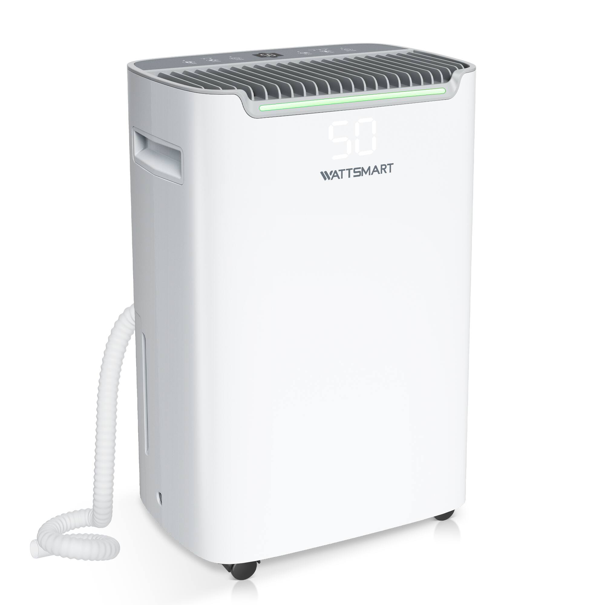 Front. SUMMIT LIVING - 50 Pints Dehumidifier for Basement and Bedroom, 0.58 Gal Water Tank, Auto Defrost & Drain, 4500 Sq. Ft - White.