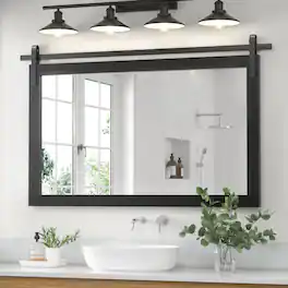 PAIHOME - Rectangular Mirrors 40"x26" Wood Frame Wall Mirror Bathroom Mirror Bedroom Vanity Mirror Living Room Decor - Black