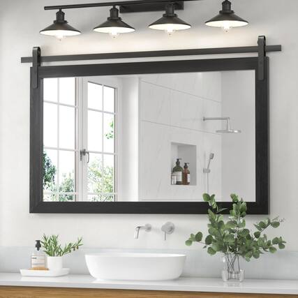 Front. PAIHOME - Rectangular Mirrors 40"x26" Wood Frame Wall Mirror Bathroom Mirror Bedroom Vanity Mirror Living Room Decor - Black.