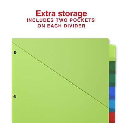 Extra storage  
INCLUDES TWO POCKETS ON EACH DIVIDER
