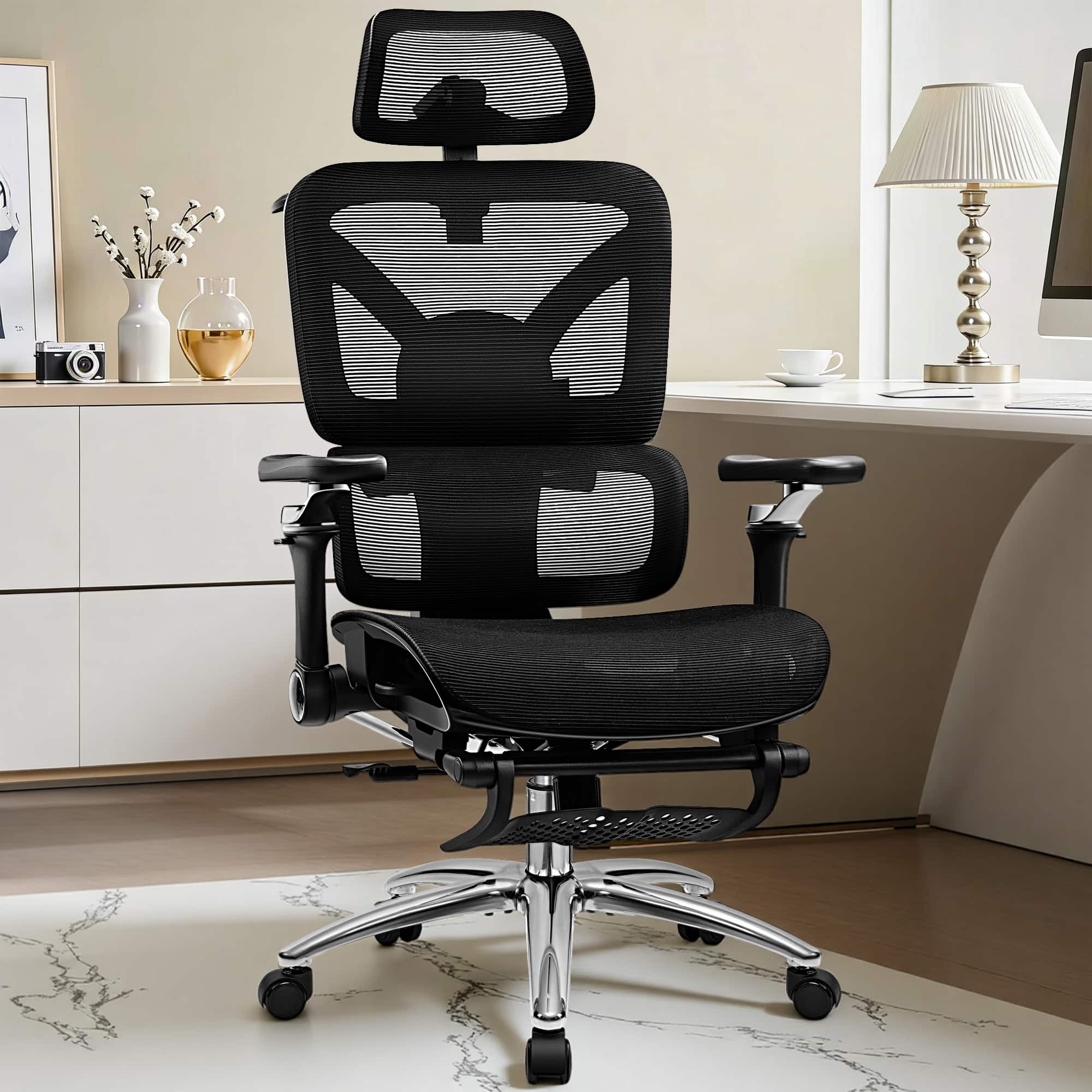 Brick Attic - Breathable Ergonomic Office Chair with Adjustable Headrest & Lumbar Support, High-Back Mesh Desk Chair with 3D Armrests - Black