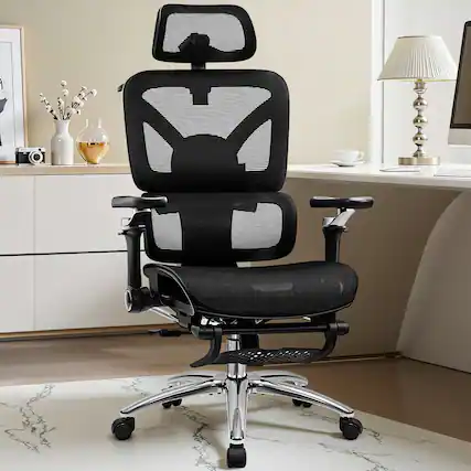 Front. Brick Attic - Breathable Ergonomic Office Chair with Adjustable Headrest & Lumbar Support, High-Back Mesh Desk Chair with 3D Armrests - Black.