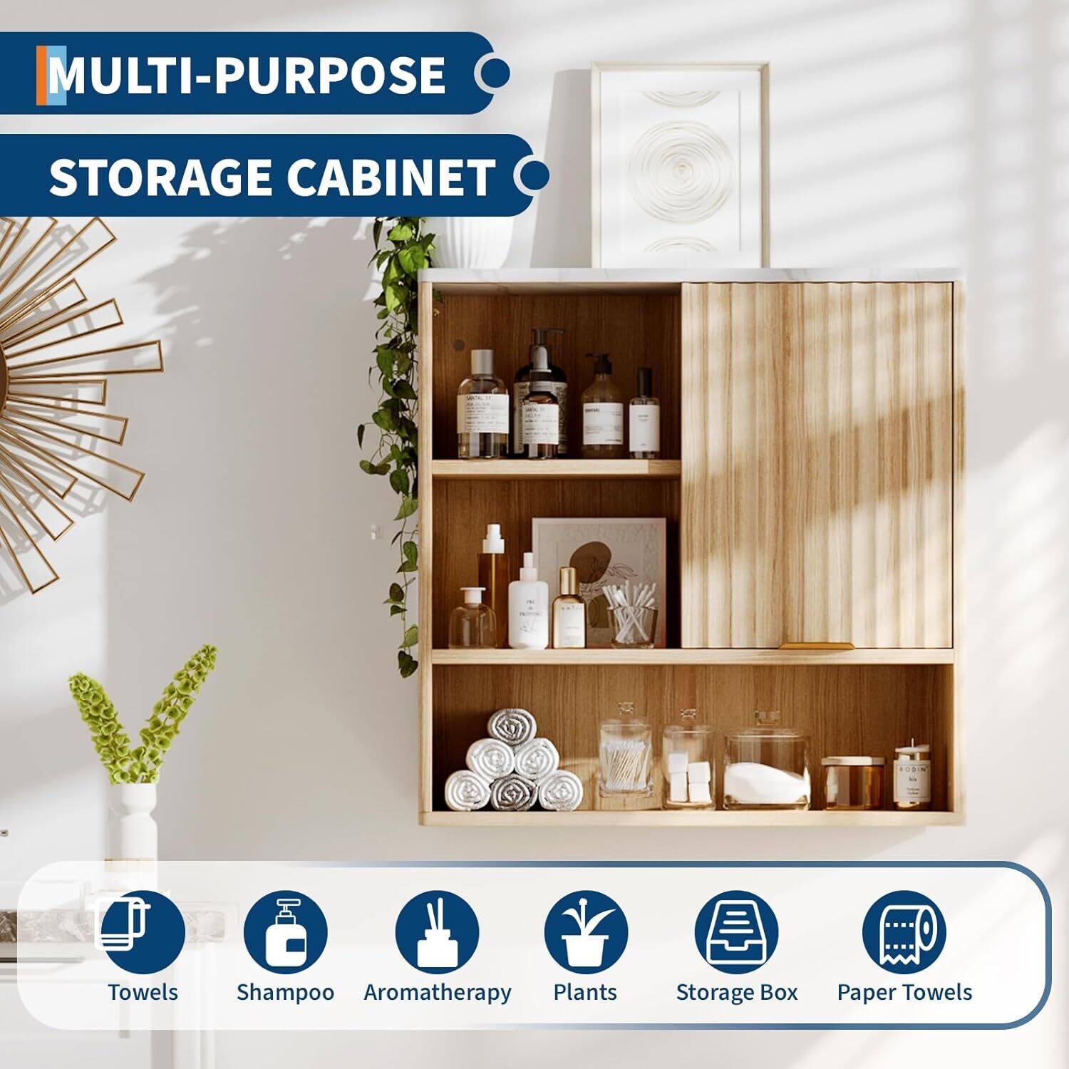 MULTI-PURPOSE STORAGE CABINET

- Towels
- Shampoo
- Aromatherapy
- Plants
- Storage Box
- Paper Towels