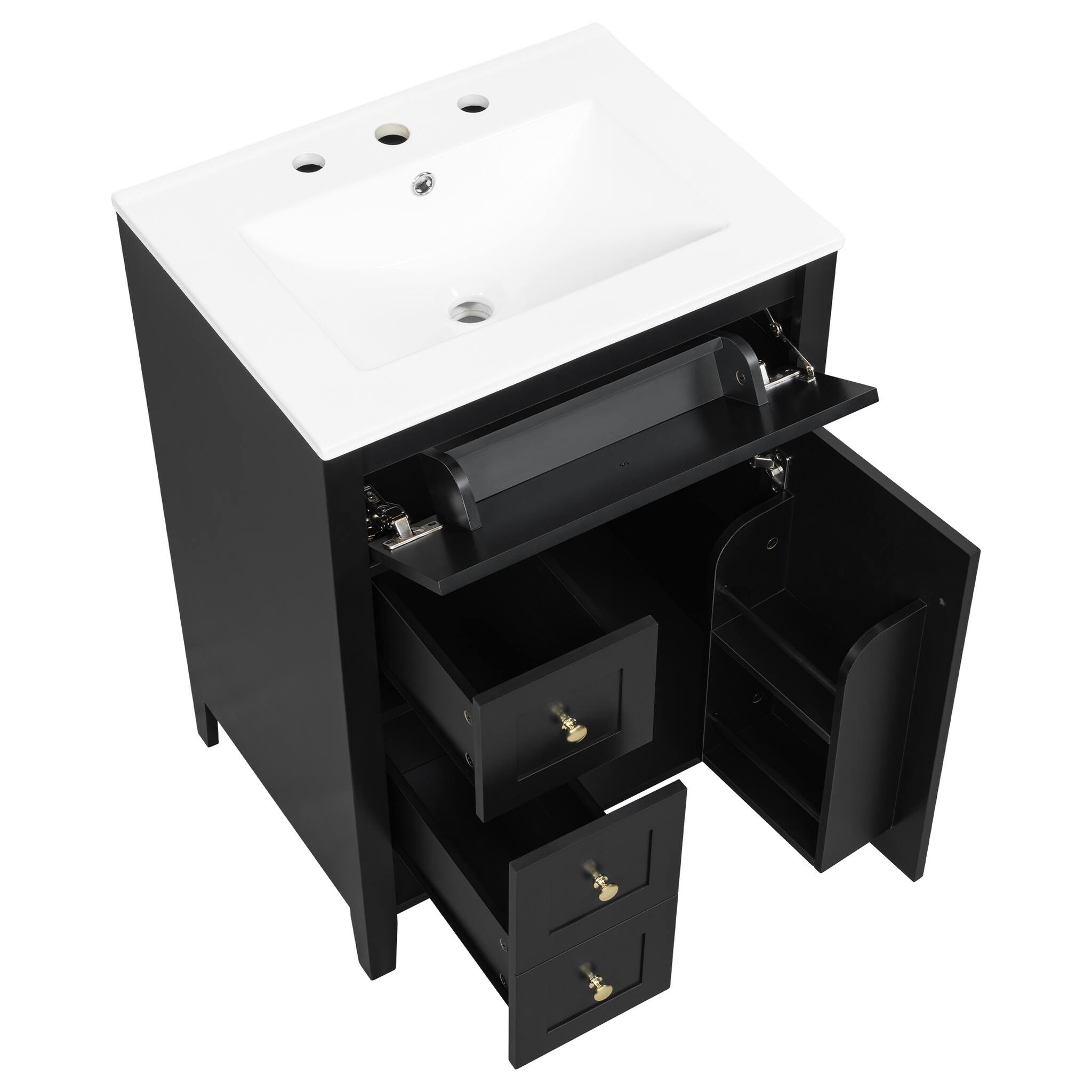 Alt View 6. JUJABU - Black 24" Modern Bathroom Vanity with Ceramic Sink and Soft-Close Door - Black.
