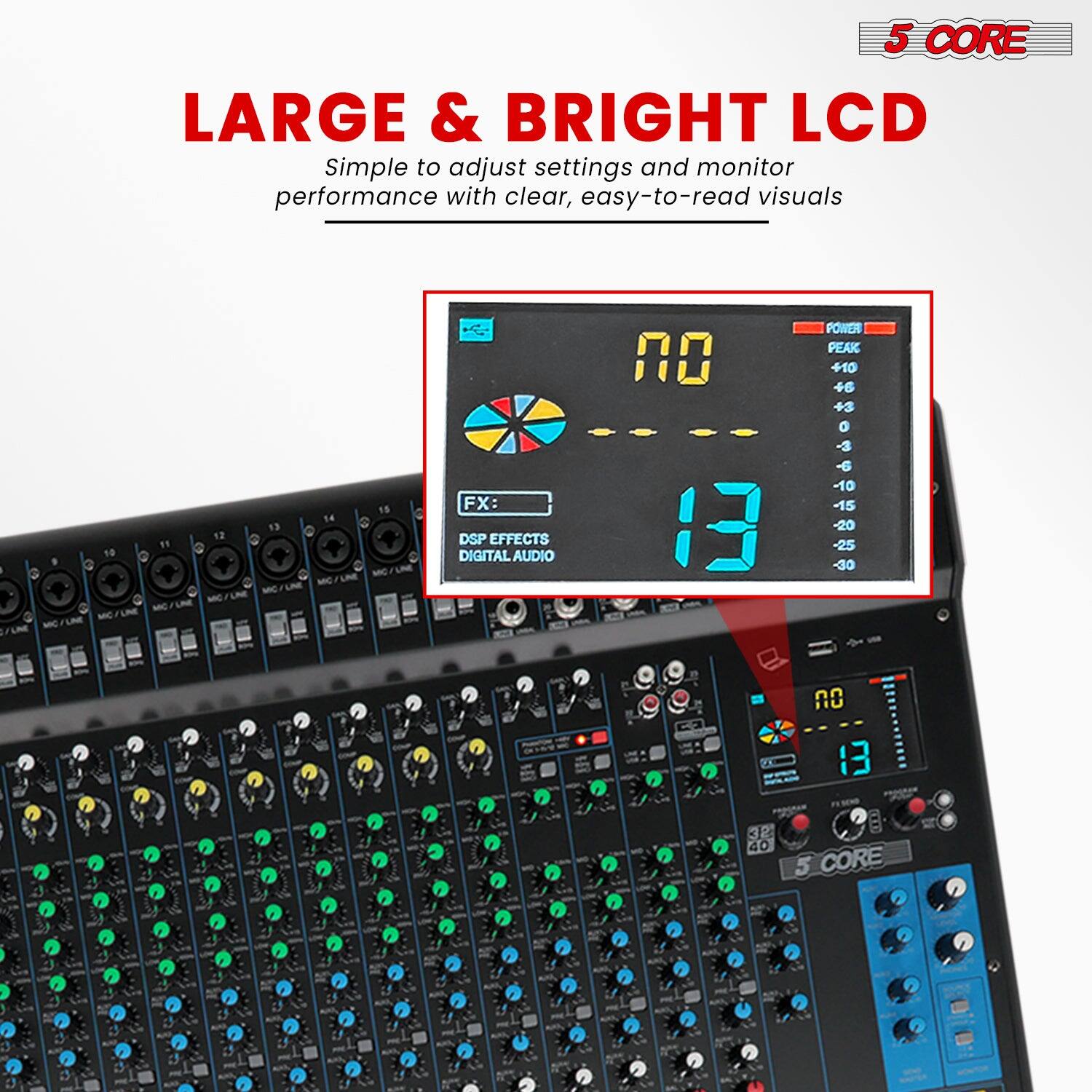 5 CORE Audio Mixer 24 Channel DJ Soundboard USB Interface