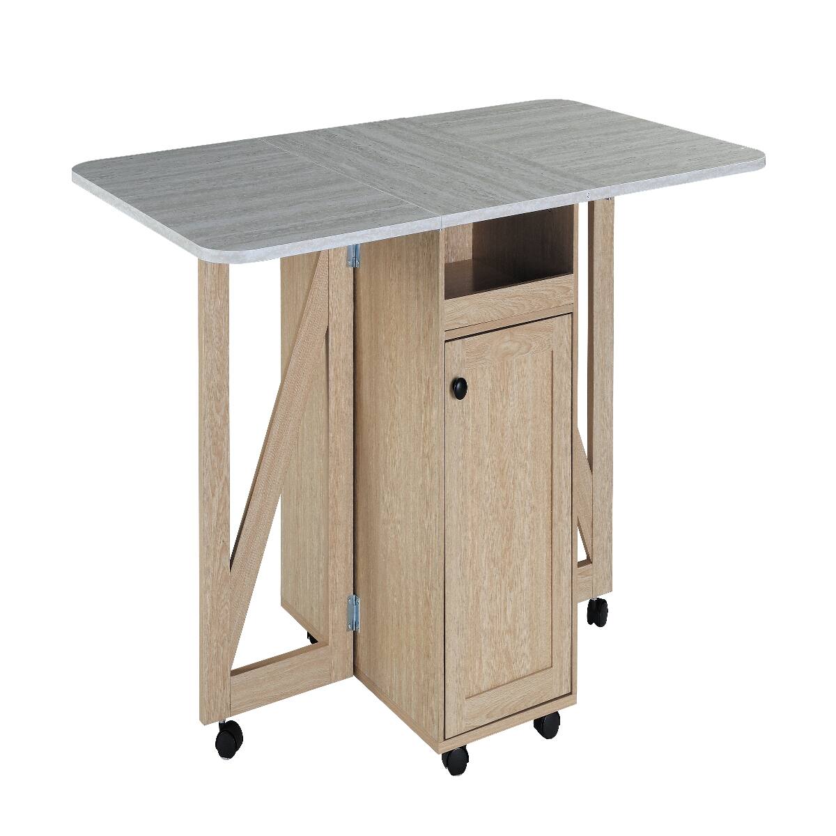 Alt View 9. Loheer - Loheer Folding Dining Table with Storage Cabinet, Rolling Kitchen Island Cart for Small Spaces - Light Oak and Slate.