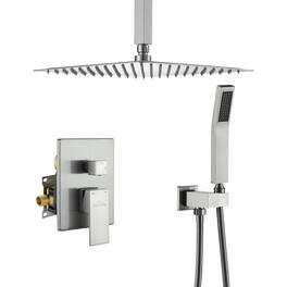 Boyel Living - 1-Spray Patterns with 2.5 GPM 12 in. Ceiling Mount Dual Shower Heads with Pressure Balance Valve - Brushed Nickel