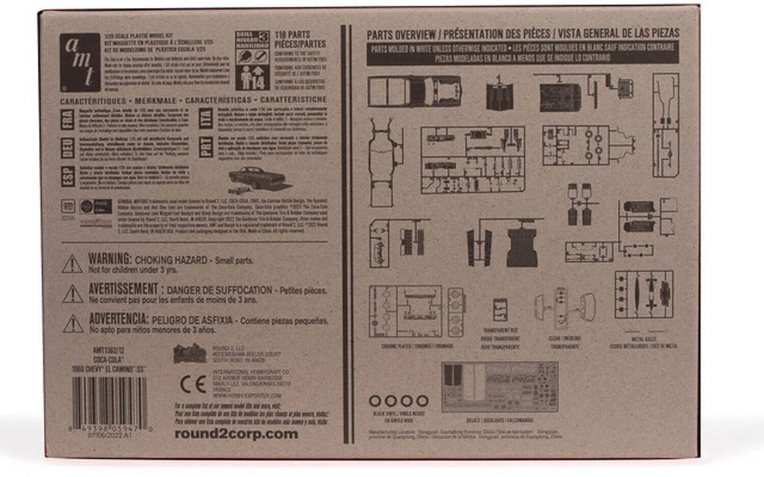 125 SEALT PLASTE SKILA  
118 PARTS A 125 B  
a KUT PIECES/PARTES PLASTICO 125 m l n14  
CARACTERITIQUES MERKMALE CARACTERSTICAS CARATTERISTICHE  
FRA ITA DEU PRT ESP  
PARTS OVERVIEW / PRSENTATION DES PICES / VISTA GENERAL DE LAS PIEZAS  
PARTS MOLDED IN WHITE UNLESS OTHERWISE INDICATED / LES PECES SONT EN BLANC / PIEZAS MODELADAS EN BLANCO  
WARNING: CHOKING HAZARD Small parts ! Not for children under 3 s.  
AVERTISSEMENT DANGER DE SUFFOCATION Petites pices. ! Ne convient pas pour les enfants de moins de 3 ans.  
ADVERTENCIA: PELIGRO DE ASFIXIA Contiene piezas pequeas. ! No apto mios menores de 3 aos.  
AMT1382012  
COCA COLA  
1368 DIEVY EL CAMINO SS LLC  
I 8 Pa 69398 0