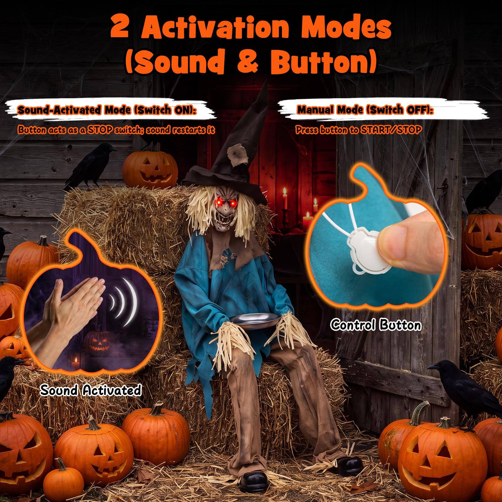 2 Activation Modes (Sound & Button)

Sound-Activated Mode (Switch ON):  
Button acts as a STOP switch; sound restarts it

Manual Mode (Switch OFF):  
Press button to START/STOP

Control Button

Sound Activated