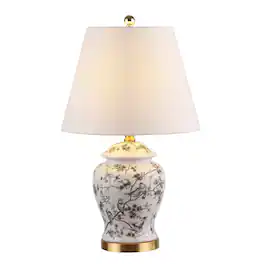 Jonathan Y - Penelope 22" French Country Cottage Ceramic/Iron Chinoiserie Ginger Jar LED Table Lamp - Gray/White