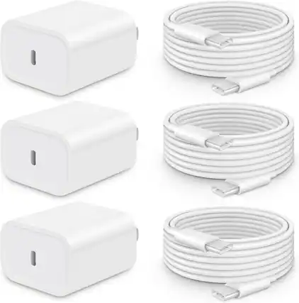 Front. Core Tech - 3-Pack 20W USB-C Fast Wall Chargers with 10 ft USB-C to USB-C Cables for iPhone 18/17/16/15 - White - White.