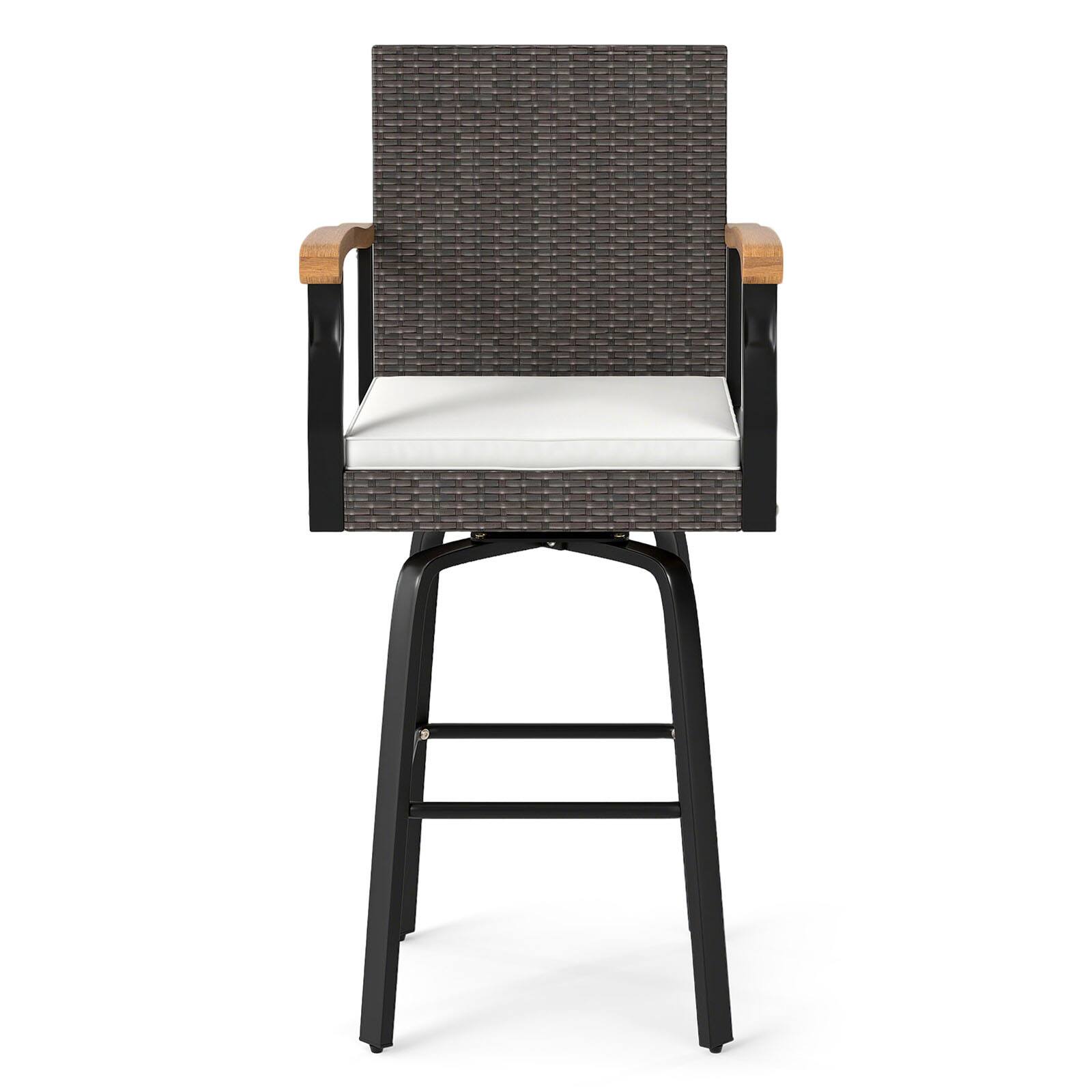 Alt View 8. Gymax - Gymax Outdoor Rattan 360 degree Swivel Bar Stool w/ Removable Cushion Footrests - White.