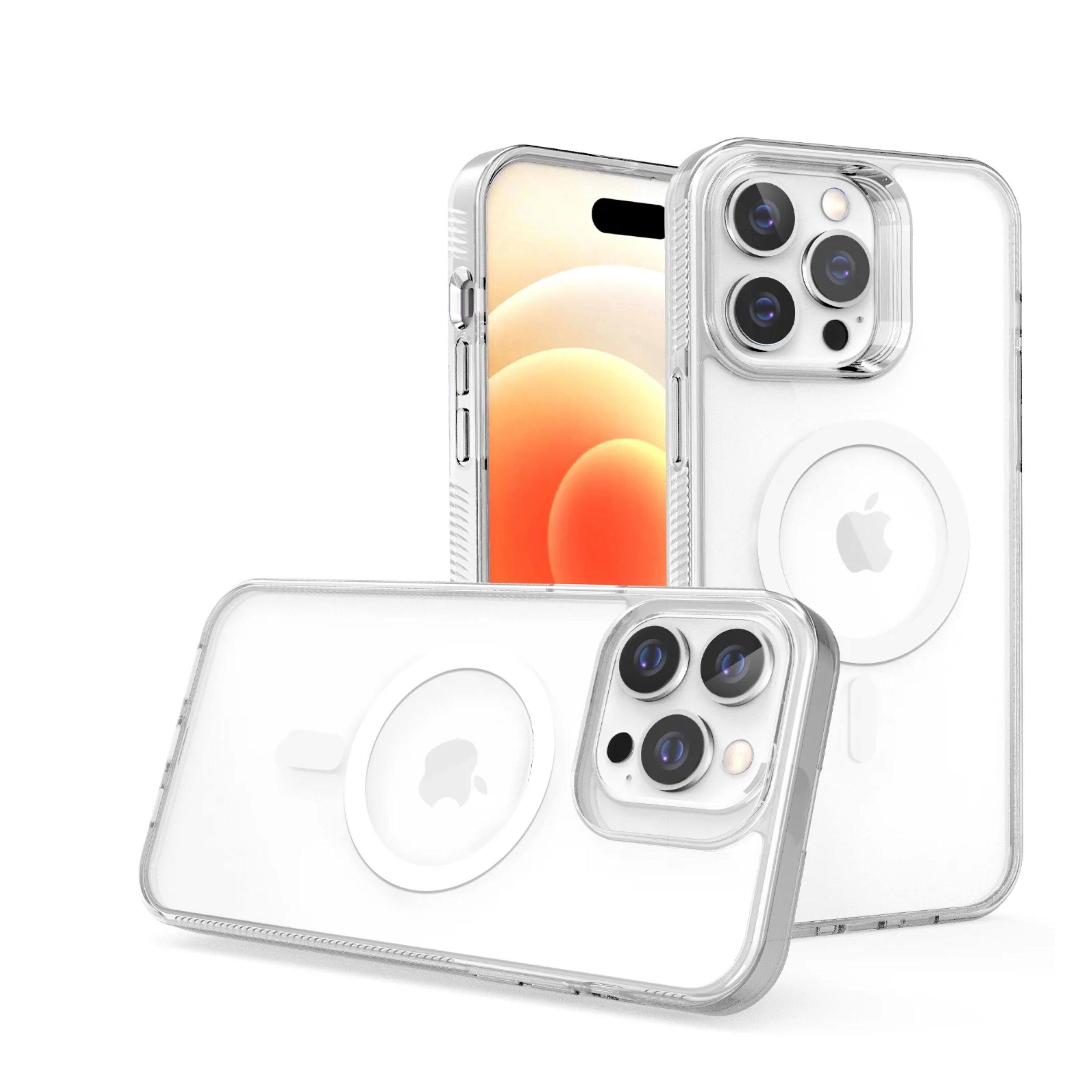 Left. Kitcheniva - Magnetic Circle Grip Sides Phone Case With 2 Pcs Screen Protectors For iPhone 15 Pro Max Clear - Clear.