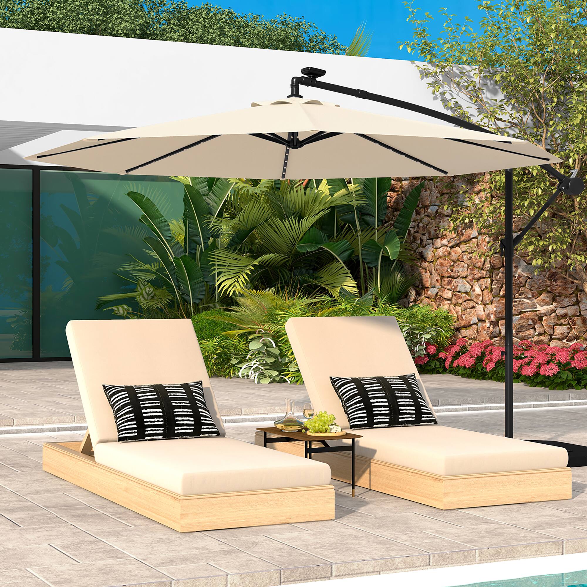 Alt View 1. Gymax - Gymax 10 ft Patio Offset Umbrella w/ Solar Lights Deck Umbrella w/ Easy Tilt Adjustment Beige - Beige.