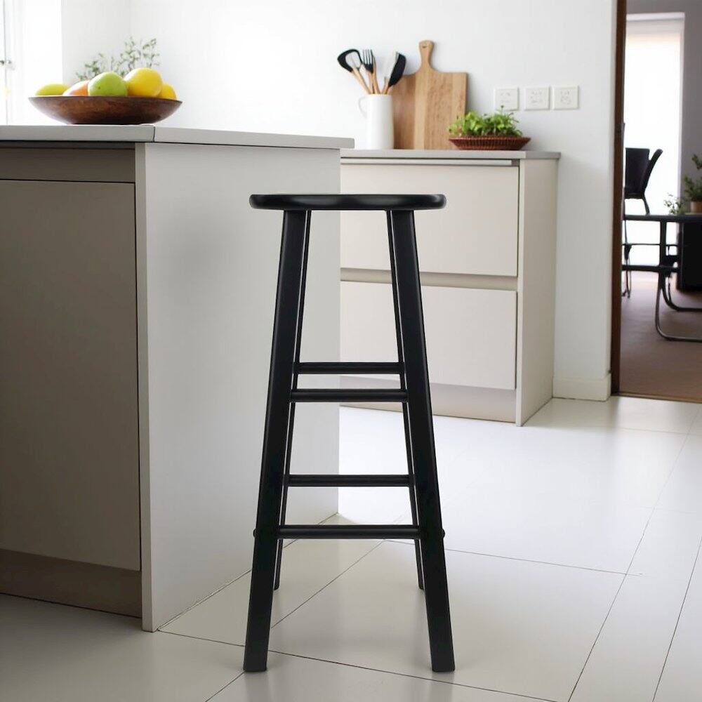 Back. FurniFact - Rustic Wooden Bar Stools – Backless Wood Counter Stools Set of 2 - Black.