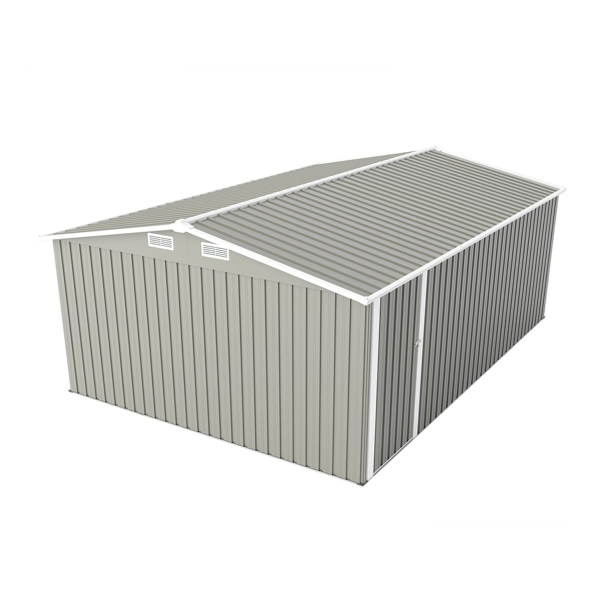 Alt View 8. Mondawe - 10×14 FT Outdoor Storage Shed with 3 Lockable Doors,4 Air Vents & Sloped Roof - Light Gray.