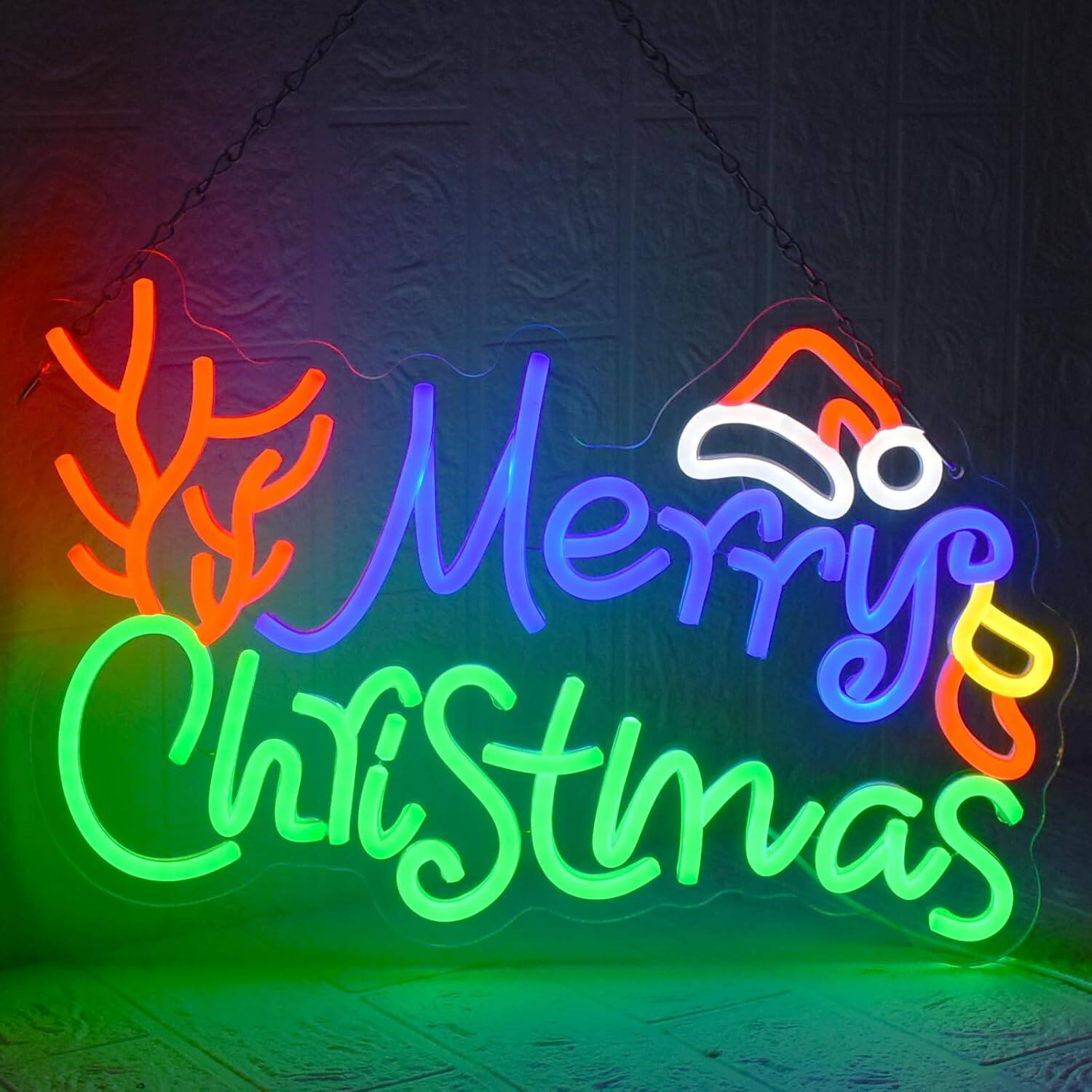 DAJASD Open neonbord, 32 x 33 cm, dimbaar led-neonbord, kerstmuts met schakelaar, USB-voeding, acryl, gepersonaliseerd neonbord voor kerstfeest