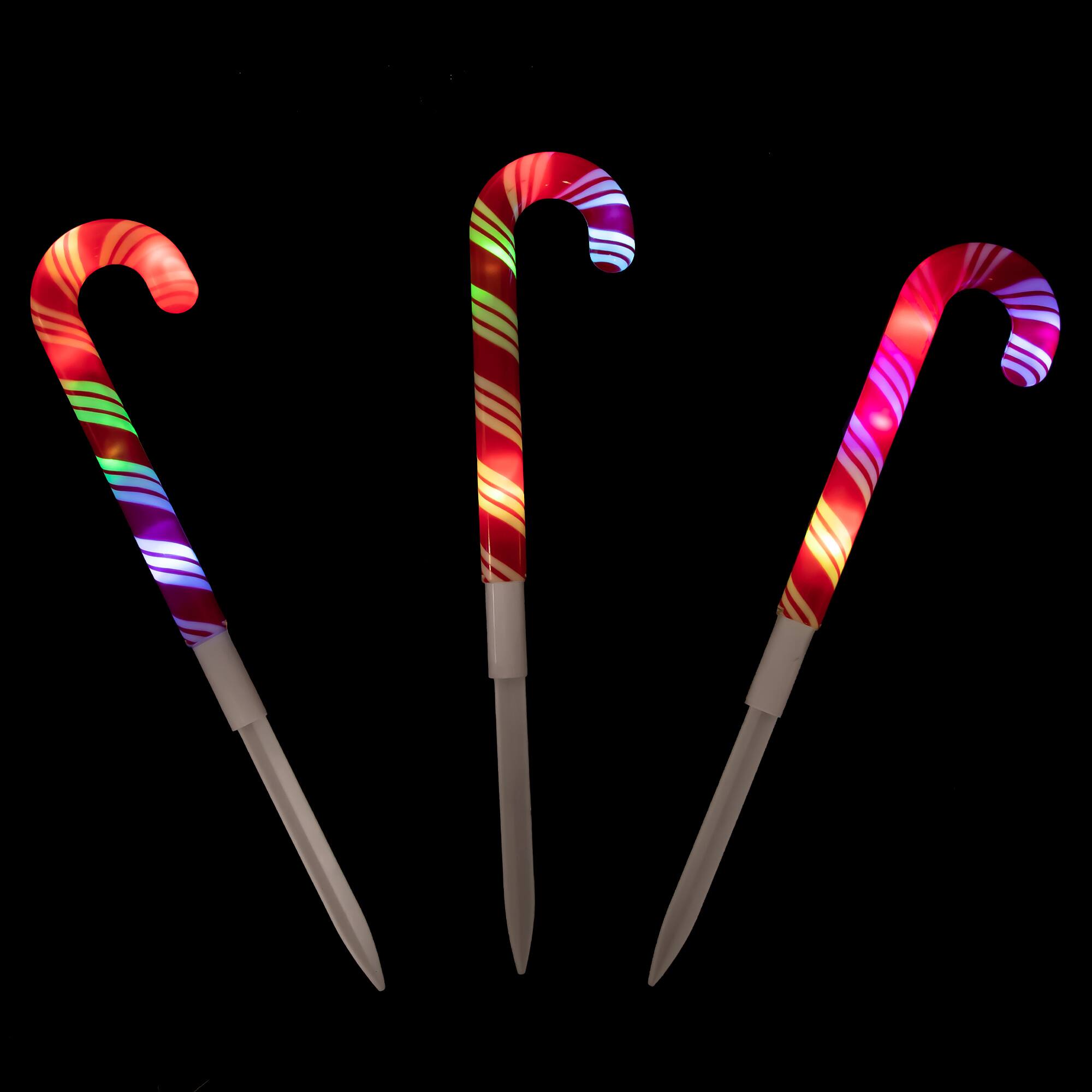 Front. Brite Star - LED Color Changing Candy Cane Outdoor Christmas Pathway Markers - 11" - Set of 3 - Red.