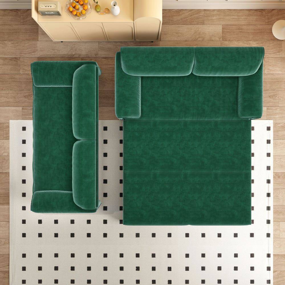 Alt View 9. Kadyn - 66" Queen Pull Out Sofa Bed, 3-in-1 Convertible Sleeper with Side Storage, Velvet Loveseat - Green.