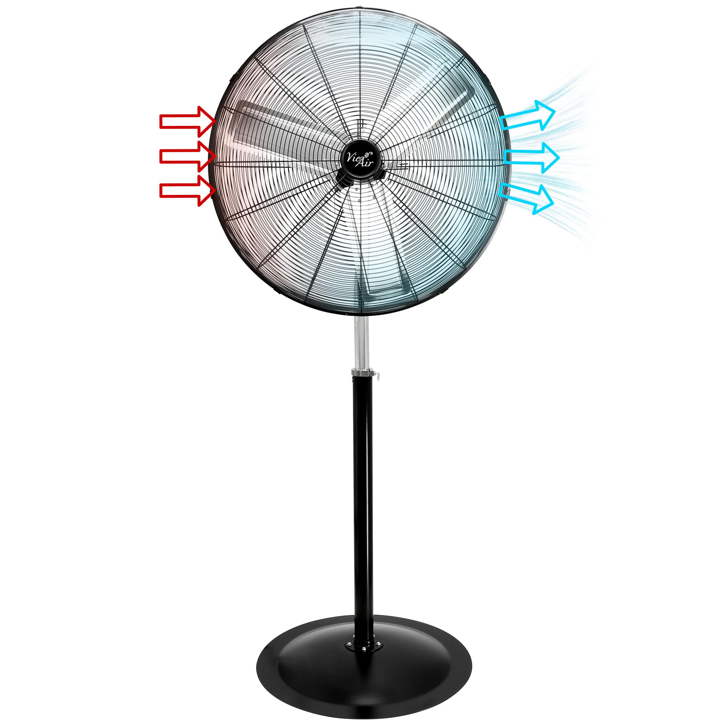 VieAir - Vie Air 30 Inch Industrial Heavy Duty Pedestal Oscillating Metal Stand Fan - Black