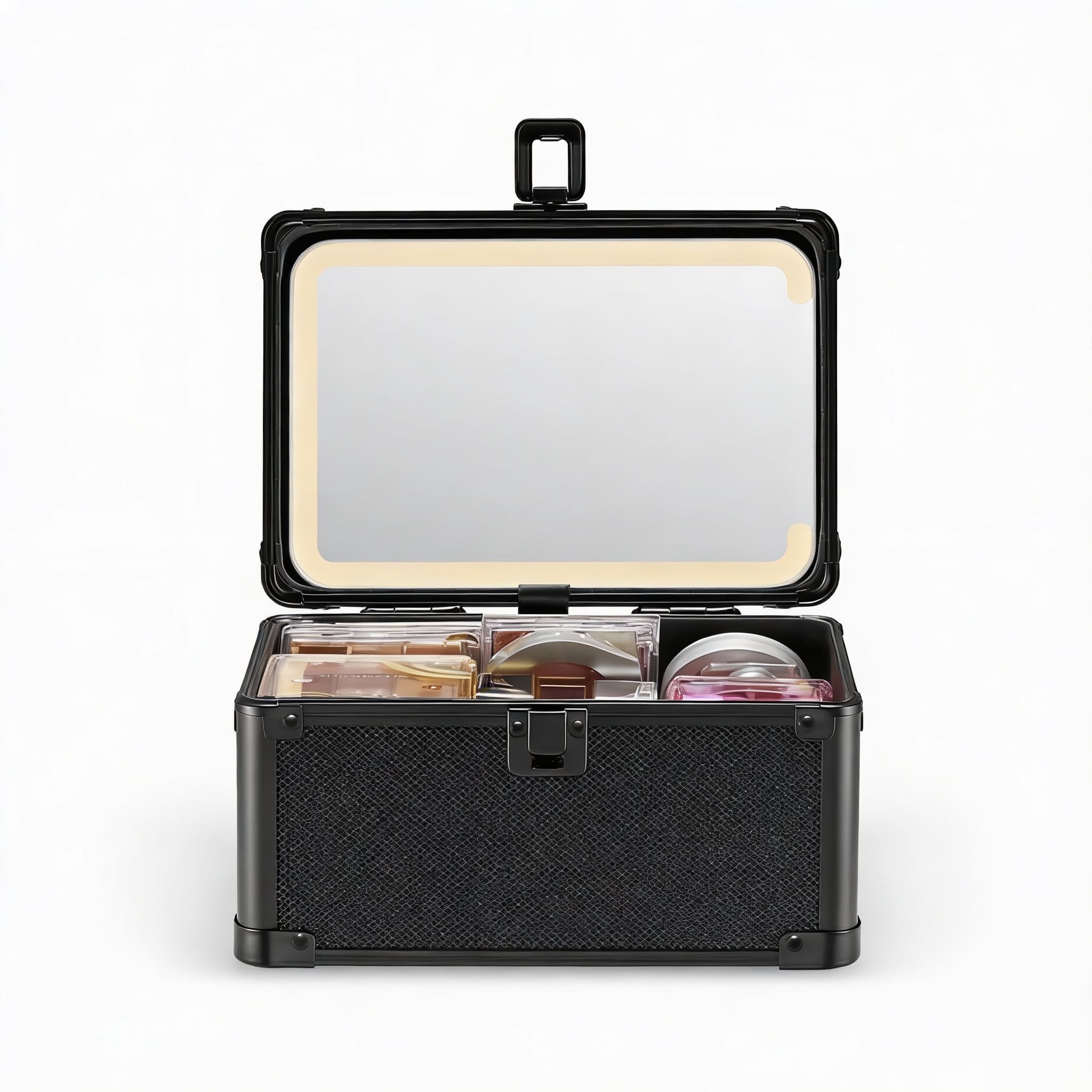 METALTON - Makeup Box Mini With A Detachable Lighted Mirror Waterproof Small Case Organizer And Travel Magnetic Led Mi - Black
