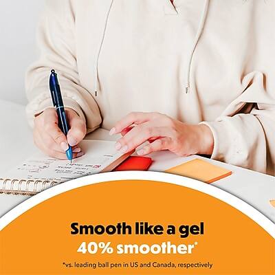 Smooth like a gel  
40% smoother*  
vs. leading ball pen in US and Canada, respectively