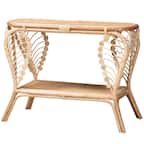 Front. bali & pari - Bastet Modern Bohemian Rattan 2-Tier Console Table - Natural Brown.