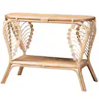 Front. bali & pari - Bastet Modern Bohemian Rattan 2-Tier Console Table - Natural Brown.