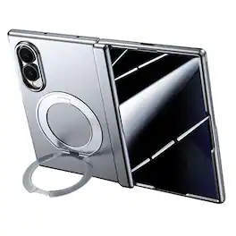 Dteck - Rugged Magnetic Case For Samsung Galaxy Z Fold8 Built-in Screen Protector,Ring Stand Hinge Protection Cover - Gray(Privacy Film)