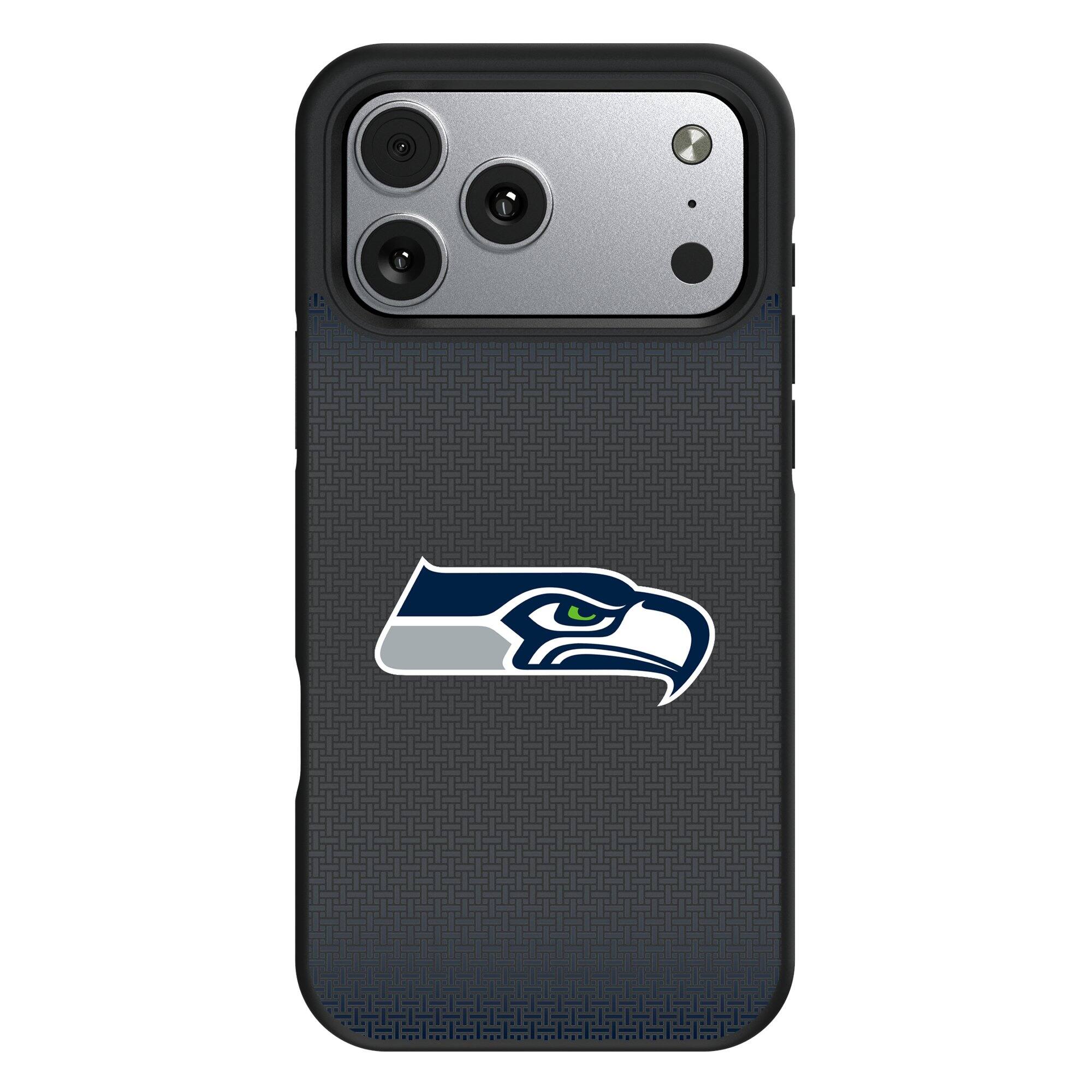 Front. Keyscaper - Seattle Seahawks Bump Case with 8.2ft Drop Protection - 16 Pro Max - Black.
