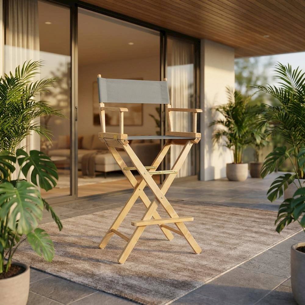 Alt View 4. FurniFact - Gray Director's Chair - Natural Frame/Gray Canvas.