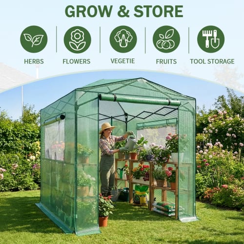 Winado 6x8ft Greenhouse, Instant Walk in Pop Up Tent Greenhouse