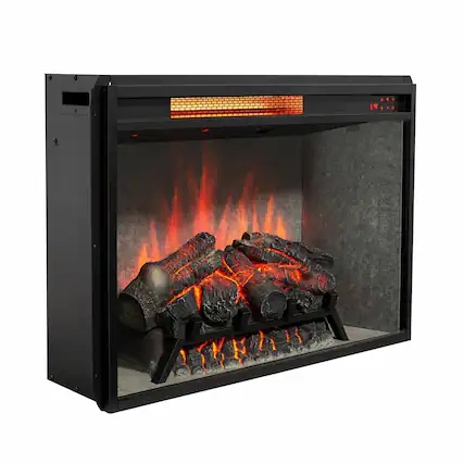 Front. RYHNUYNE - 28 Inch Infrared Electric Fireplace Insert with Touch Panel & 4-Color Realistic Flame for Home Decor - Antique Black.