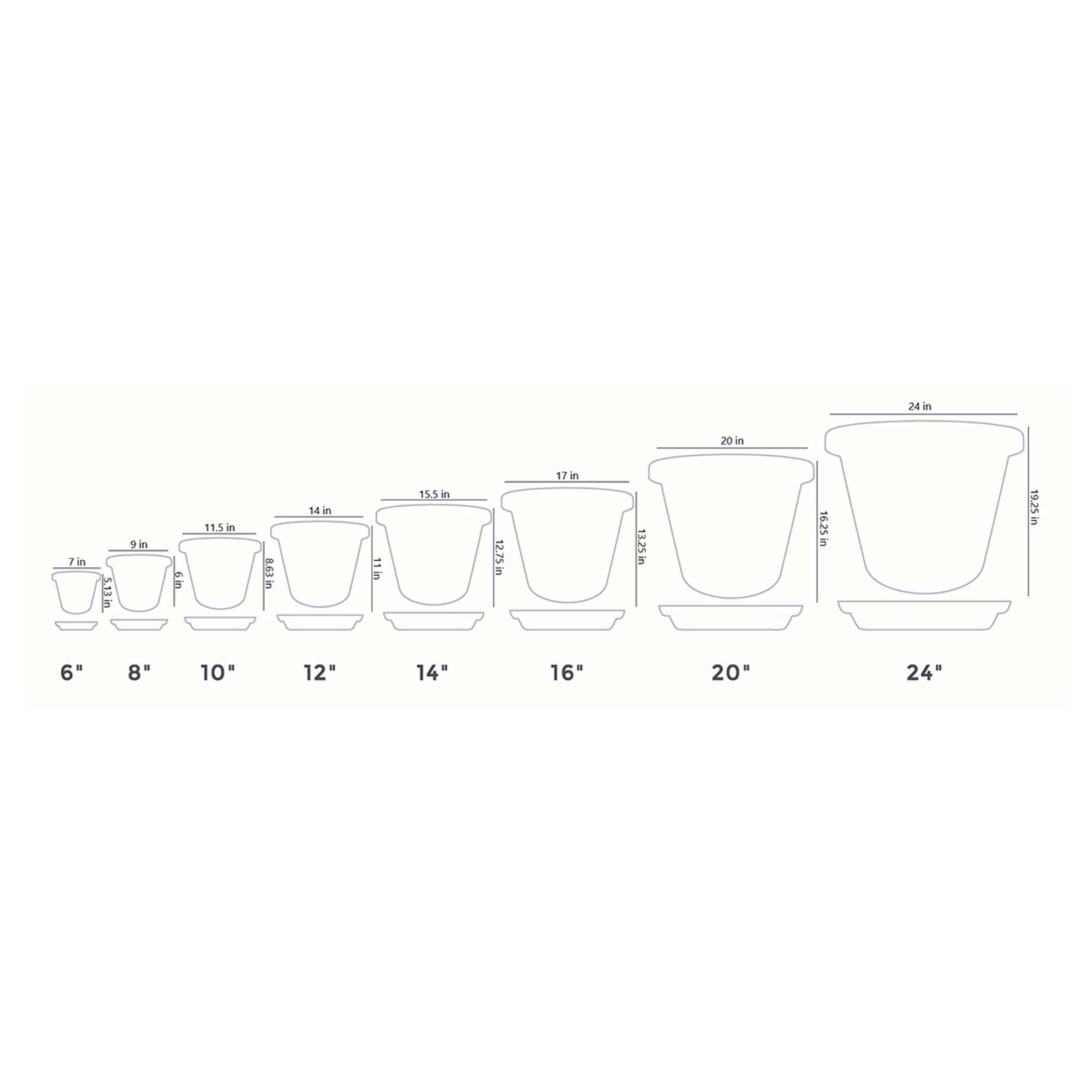 6" 8" 10" 12" 14" 16" 20" 24"