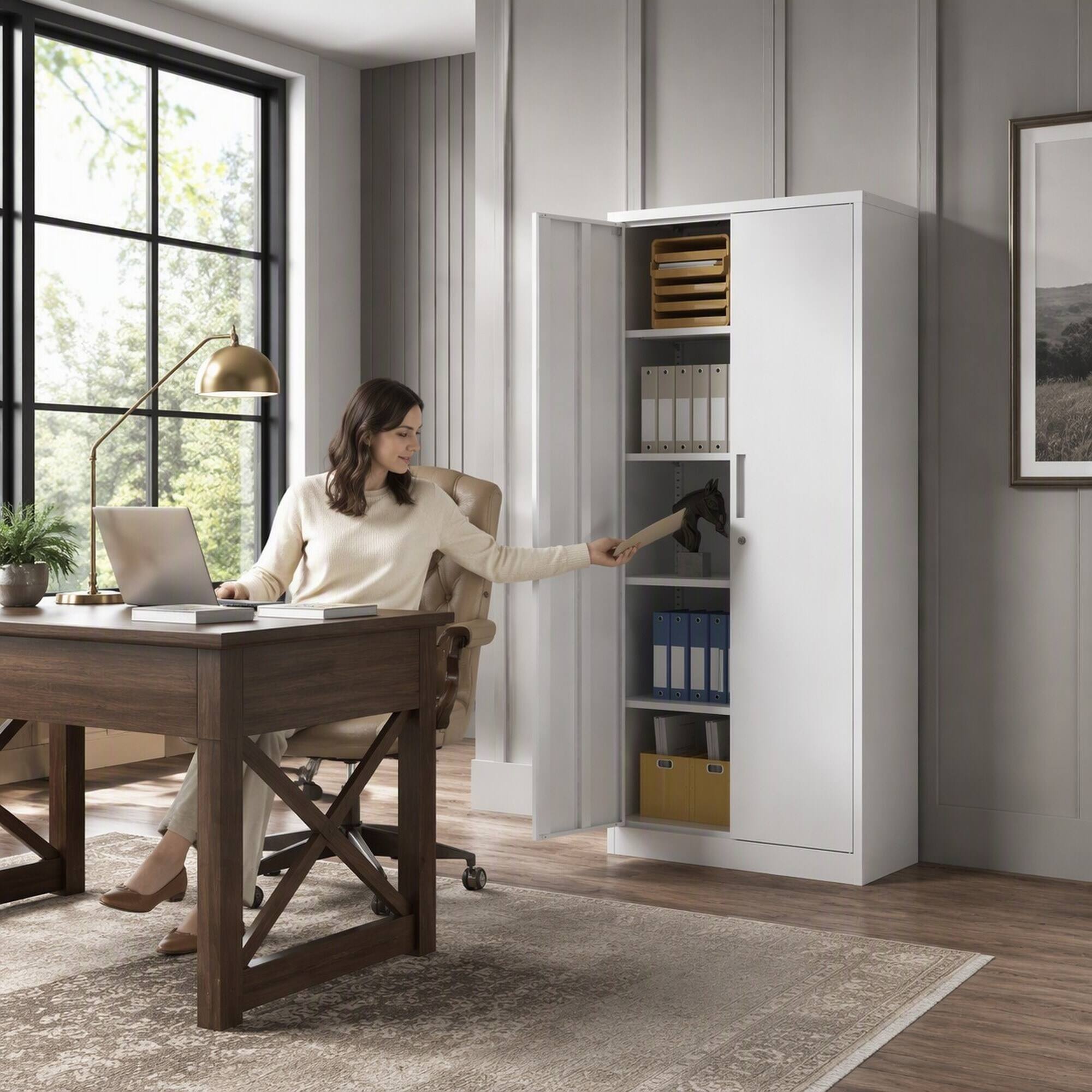 Back. RYHNUYNE - 71 In Tall Metal Lockable File Storage Cabinet Steel Locking Cabinet with 4 Adjustable Shelves for Home Office.