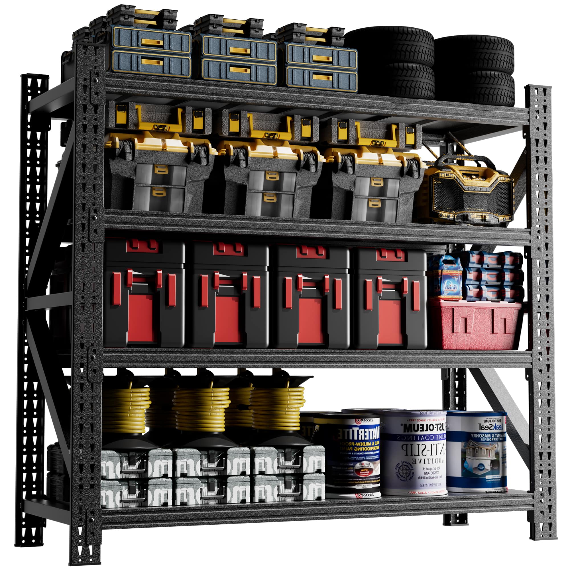 Boyel Living - 5000 lbs Heavy Duty Garage Shelving 4-Shelf Adjustable Metal Storage Unit (63"H x 67"W x 23.7"D)Industrial Shelving - Black