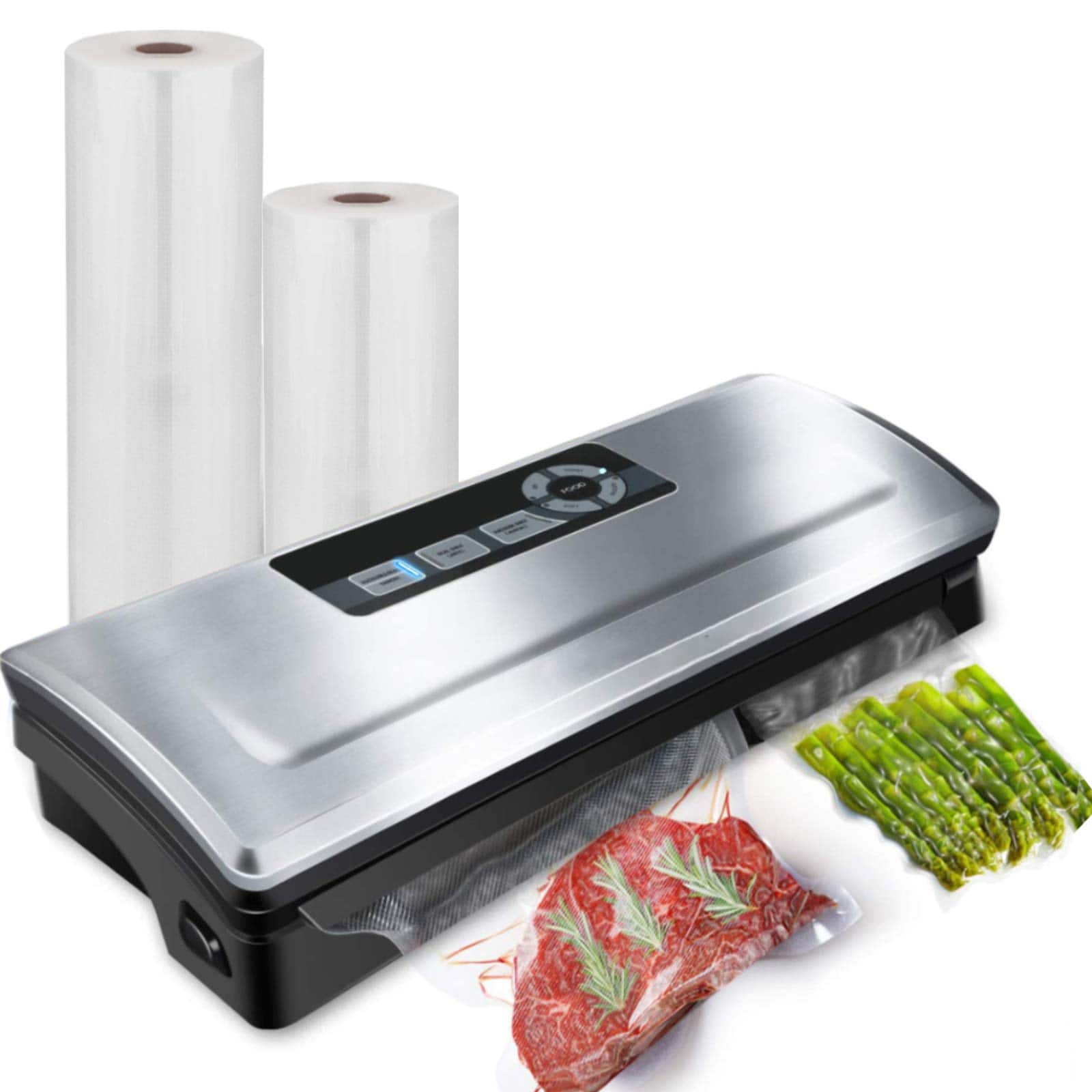 GlowWise - 8-in-1 Precision Vacuum Sealer w/4 Food Modes (Dry/Moist/Soft/Delicate). Compact Design, Includes Starter Kit - Silver