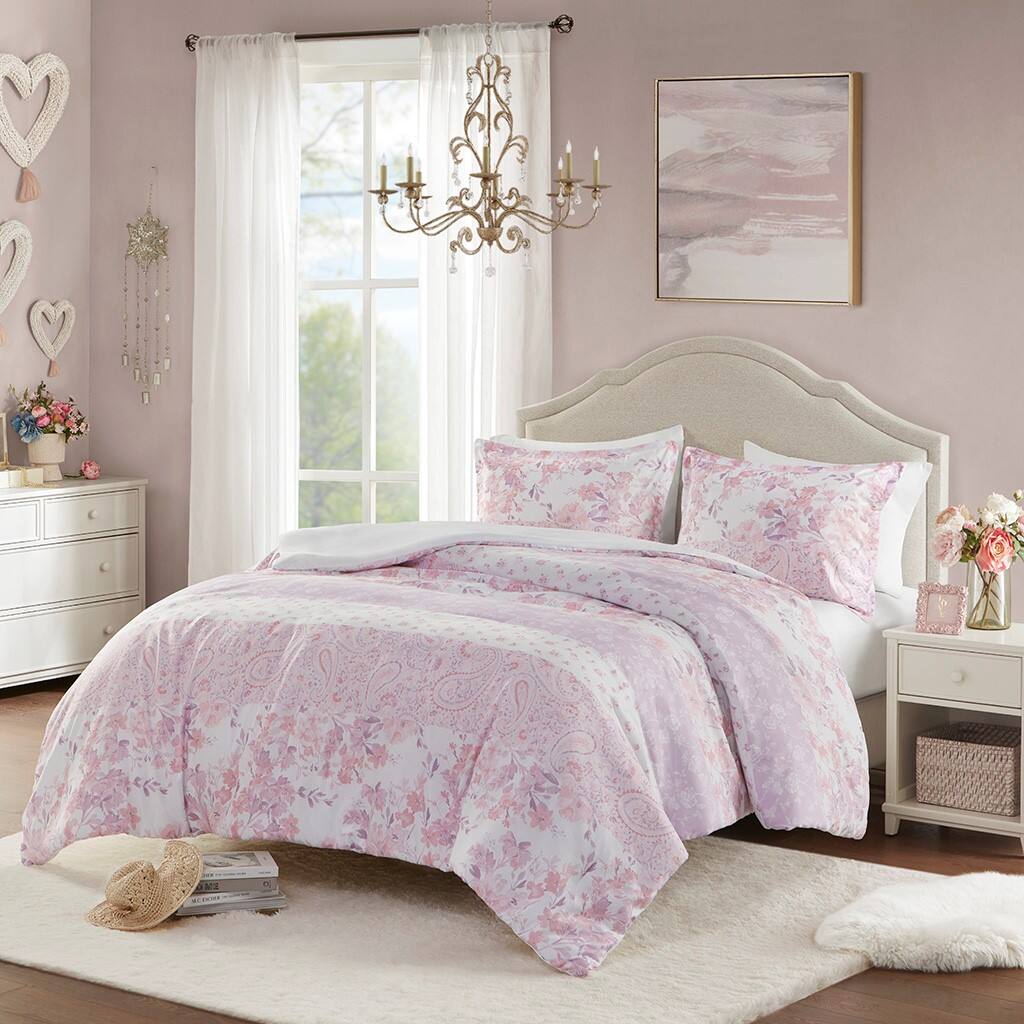 Alt View 1. Gracie Mills - Gracie Mills Valeria Floral Paisley Duvet Cover Set - Pink.