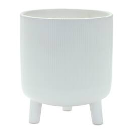 BreeBe - Ribbed Stone Footed Planter 7"H - White