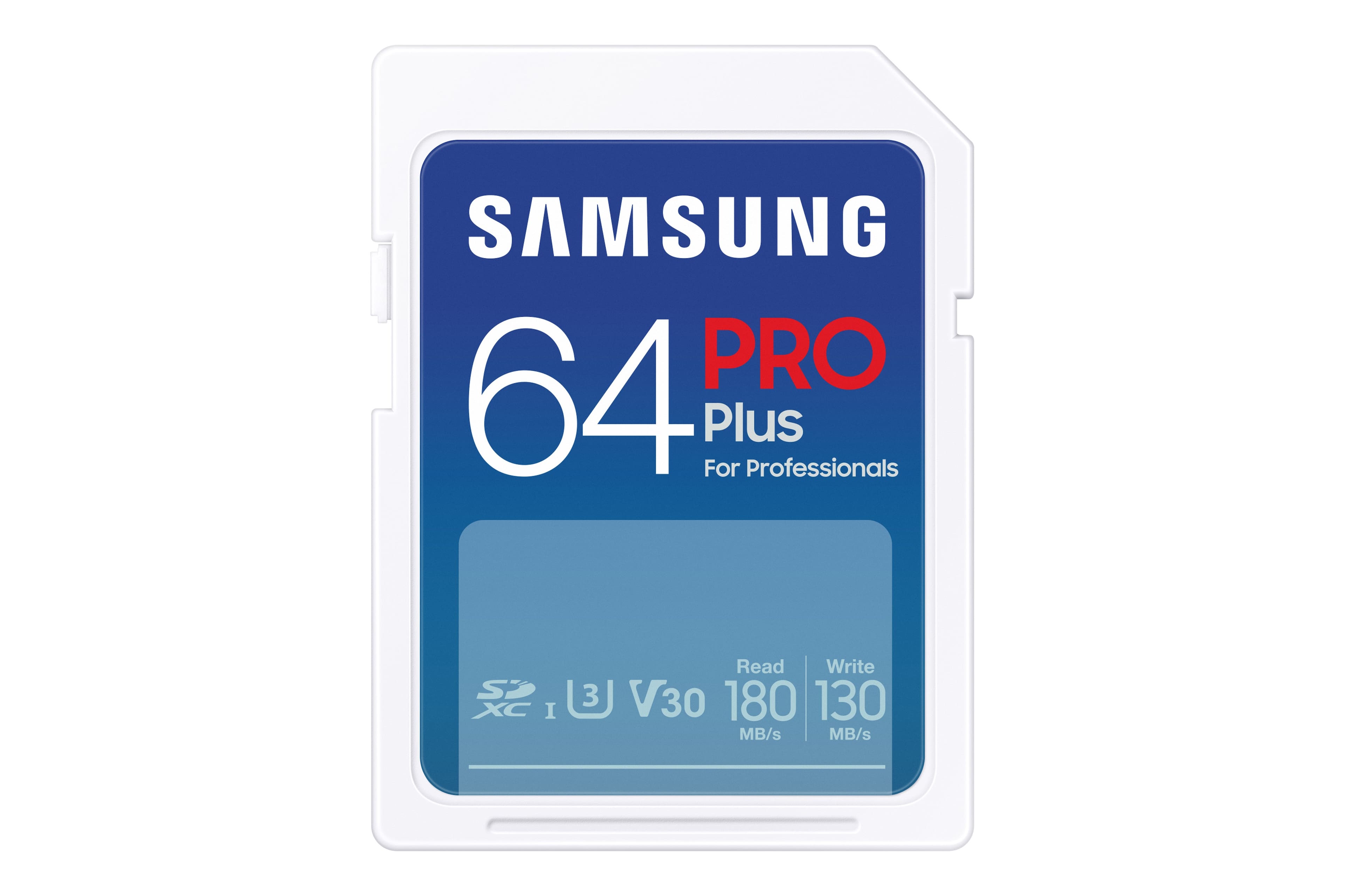 Front. Samsung - Pro Plus 64GB SDXC Memory Card - Blue.
