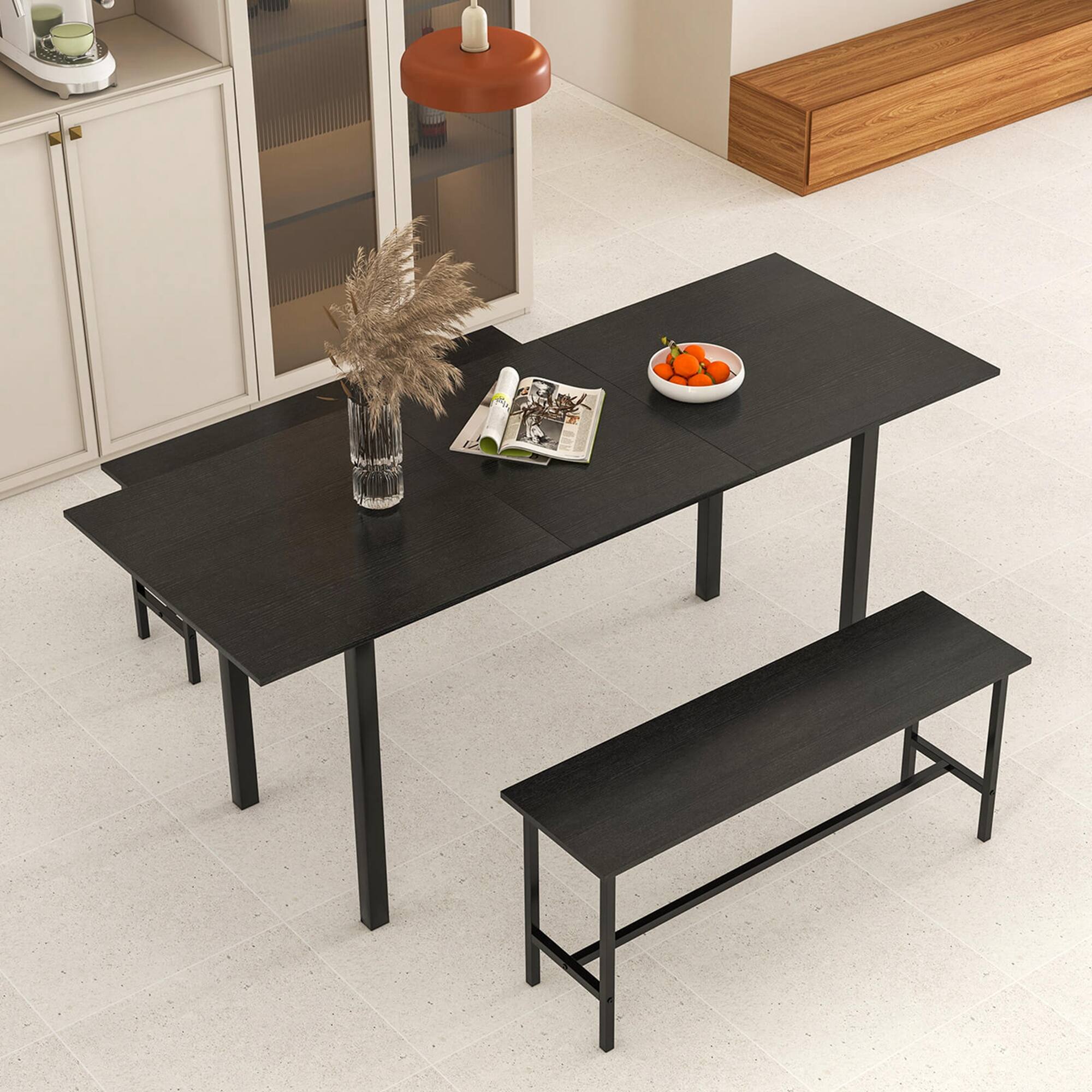Alt View 12. Costway - 3 Piece Dining Table Set for 4-6  63"Kitchen Table with 2 Benches Metal Frame Black - Black.