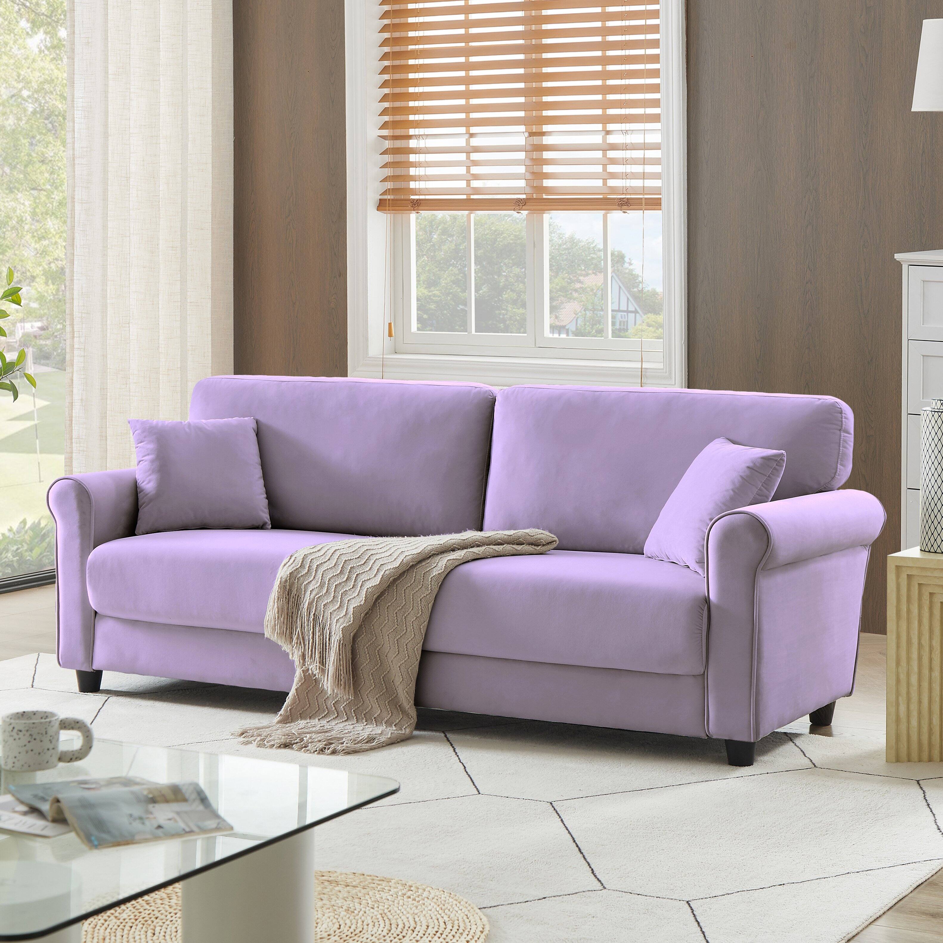 Angle. Electra Tech Xpress - FREEHOMAE-Modren 82.48'' Velvet Fabric Couch, 3 Seater Sofa, Big Loveseat for Living Room - Light Purple.