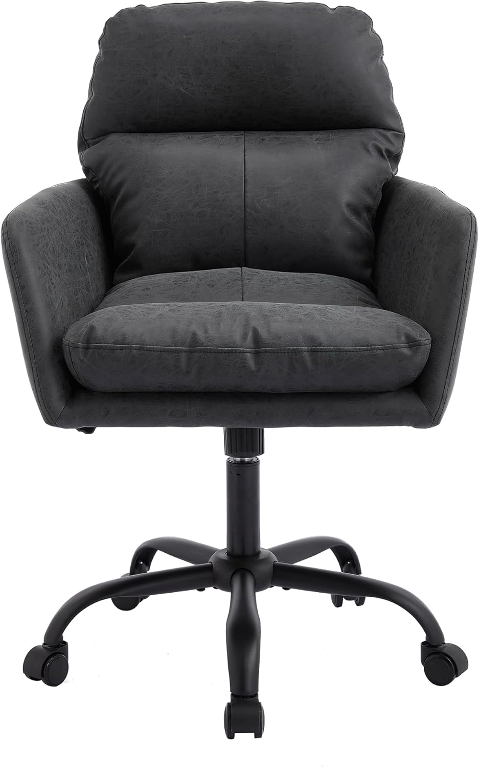 Alt View 4. Trinkets Crazed - Faux Leather Home Office Desk Chair with 360° Swivel Wheels - Computer Task Chairs with Back Support and Armrest - black.