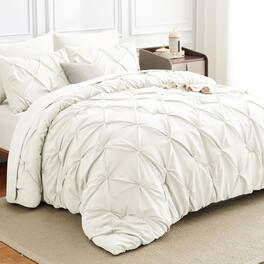 Paradigms Interiors - Comforter Set 7 Pieces Bed In A Bag Luxury Soft Size Pintuck Pinch Pleat Bedding Sets With Flat Sheet Fitte - Ivory-Full