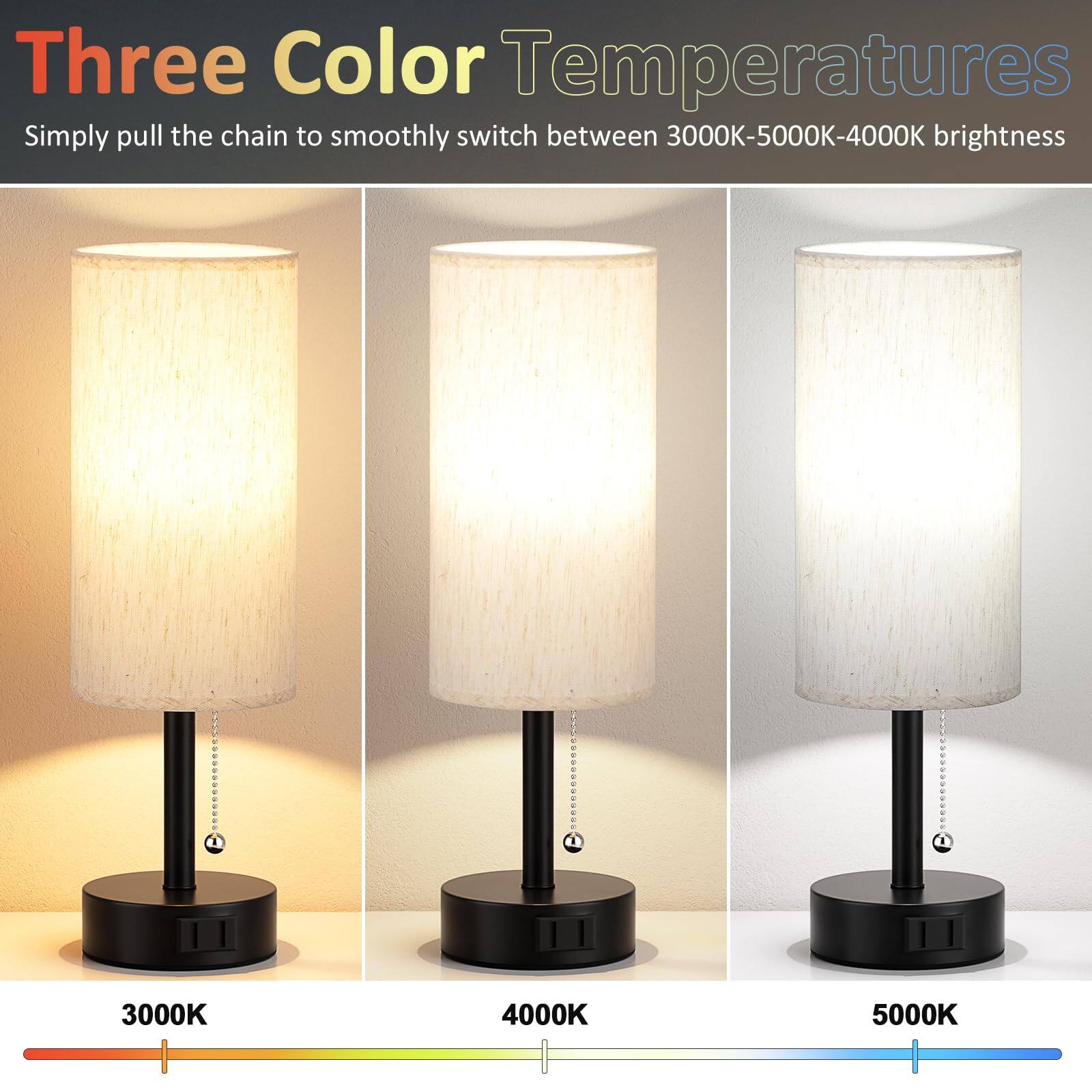 Three Color Temperatures  
Simply pull the chain to smoothly switch between 3000K-5000K-4000K brightness  

3000K  
4000K  
5000K