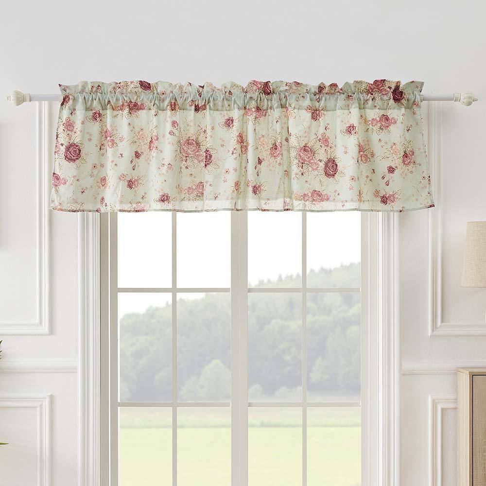 Angle. Greenland Home Fashions - Greenland Home Antique Rose Floral Pinstripe with Dainty Scrolling Embellishments Valance 84"x19" Blue - Blue.