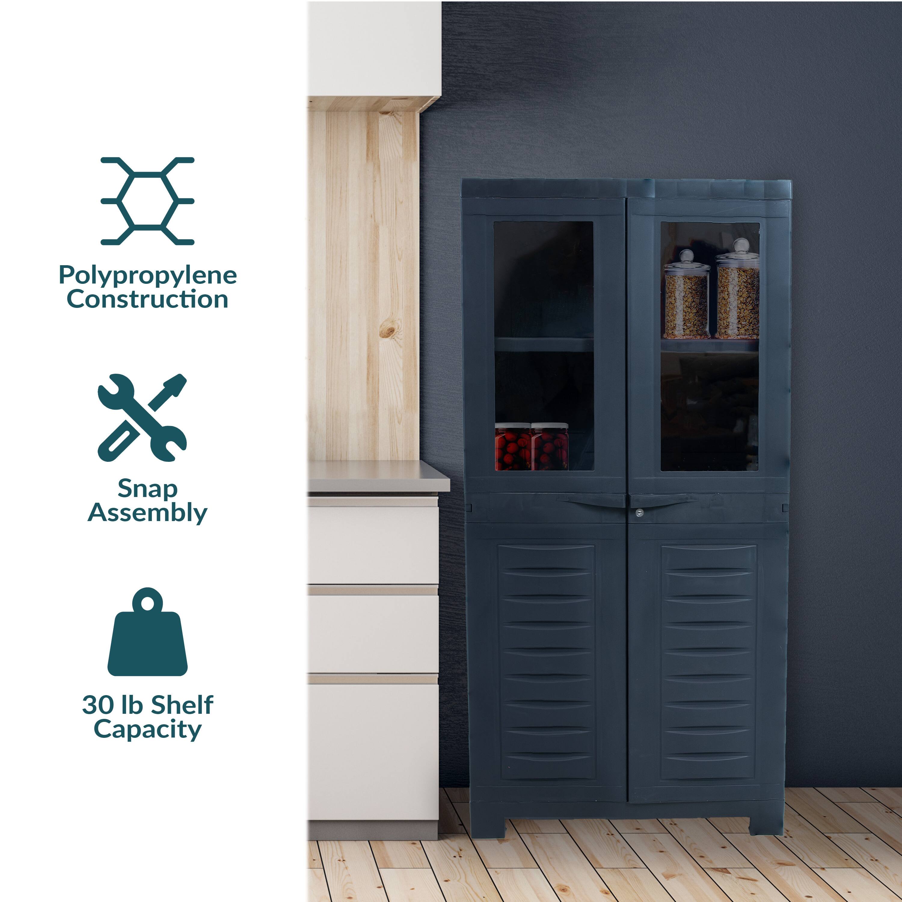 Polypropylene Construction  
Snap Assembly  
30 lb Shelf Capacity