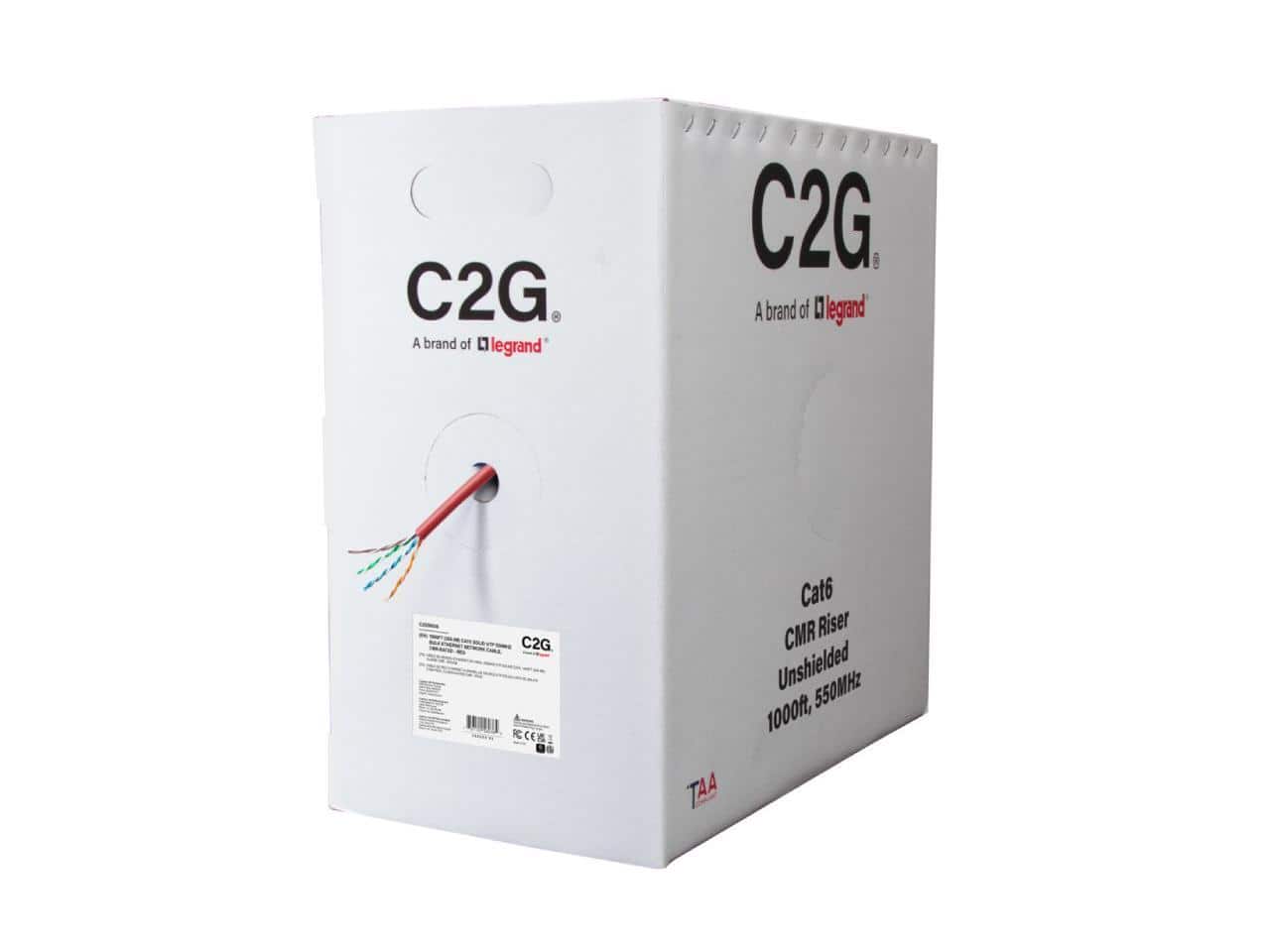 Cables to Go - C2G 1000ft TAA Compliant Cat6 Bulk Unshielded Ethernet Network Cable - Red C2G56036